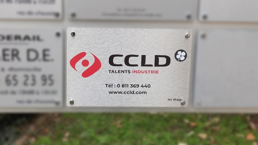 Plaque professionnelle en aluminium avec impression numérique face avant pour ccld