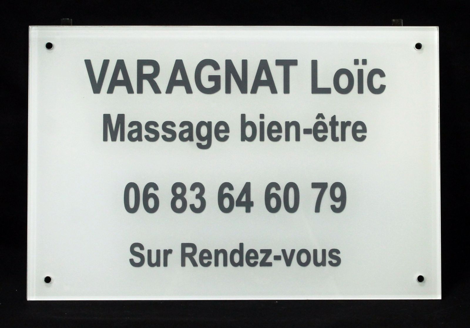 Plaque professionnelle plexi gravée pour Massage Bien-être