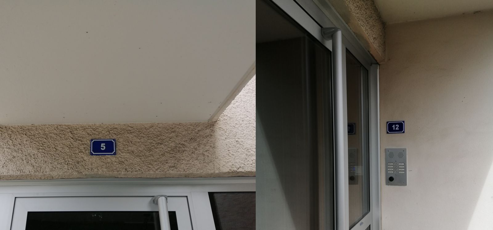 Plaques de numéro de rue en plexi teinté masse avec découpe laser et collage.