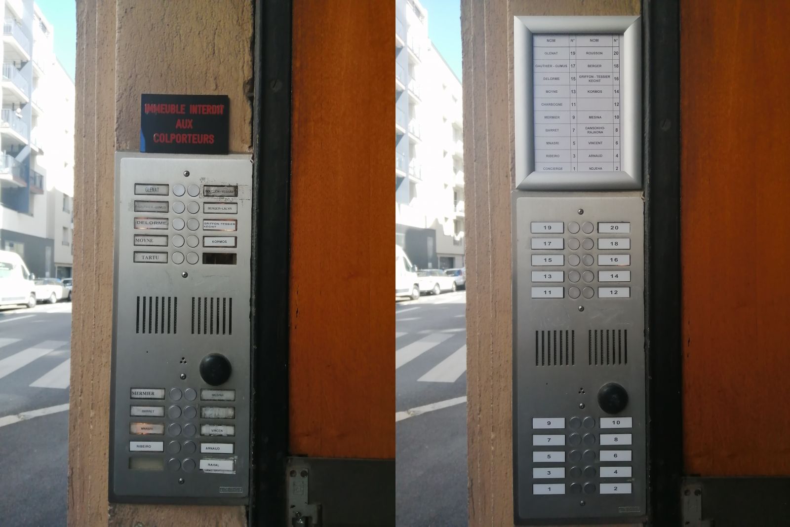 Rénovation de platine interphone sur rue avant / après