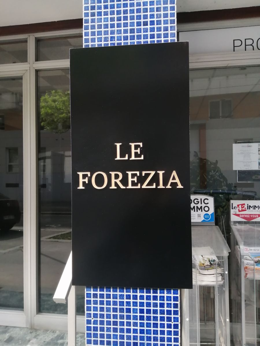Plaque professionnelle en alucobon avec découpe lettre en miroir pour une enseigne d'immeuble 